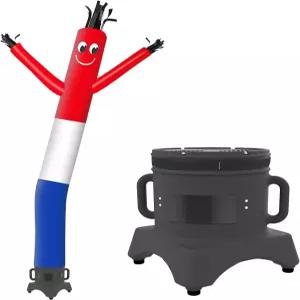 10피트 높이의 풍선 댄서가 매장 표지판을 위해 튜브맨 인형을 흔들고 있습니다(레드 화이트 블루)