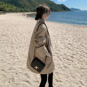 포뇨 여성용 봄가을 정장코트 치조체크 루즈핏 재킷 OPH1