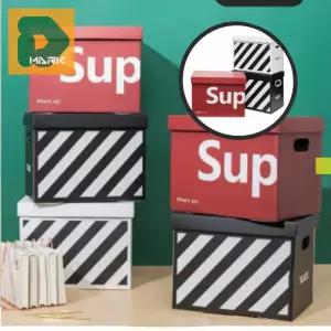 깔끔한 리빙박스 44x33x33cm 종이 수납함 블랙 정리 옷정리 스트라이프 정리함 박스 소품 보관함 종이