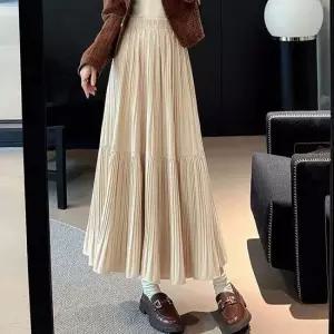 여성 플리츠 주름 롱치마 허리밴딩 롱 스커트 2색