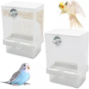Tfwadmx 2개 자동 새 모이통 코카티엘 푸드 디스펜서 그릇 씨앗 용기 앵무새 접시 케이지 액세서리