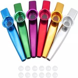 메탈 카주 6개 팩 악기 반주용 멀티팩 세트 플루트 다이어프램 12개 포함 파티용 컬러