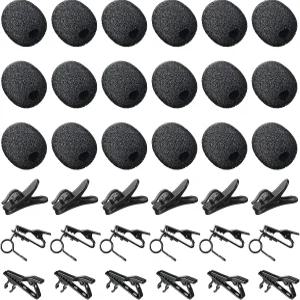 36피스 라펠 마이크 클립 스펀지 커버 키트 정신적 라발리에 플라스틱 와이어 폼 윈드스크린 인터뷰 비디오