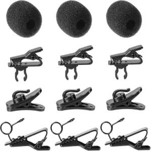 라펠 마이크 클립 12개 라발리에 금속 옷깃 교체 키트 3개 윈드스크린 폼 스펀지 커버