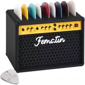 Fematin 기타 피크 홀더 박스 앰프 스피커 스타일 디스플레이 케이스 셀룰로이드 9개 및 메탈 1개 포함