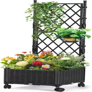 야외 파티오 뒷마당 발코니를 위한 트렐리스가 있는 폴룩 플랜터 박스 4피트 높이의 자가 급수 플라스틱