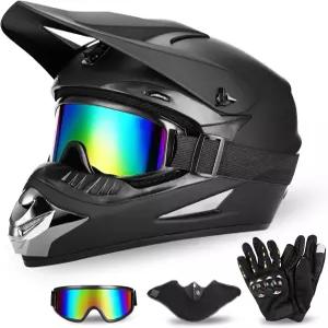 풀 페이스 더트 바이크 헬멧 DOT 인증 - 고글 장갑 및 마스크 조절식 바이저 퀵 릴리스가 포함된 ATV 키트