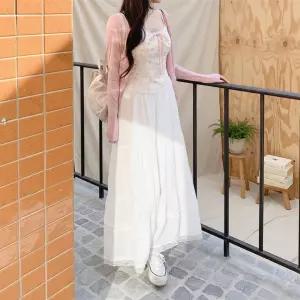 여성 데일리 로맨틱 레이스 캉캉 롱 스커트