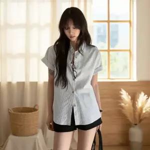 [하프클럽/]여성 SS 반팔 빅사이즈 단가라 셔츠