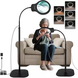 조명과 스탠드가 있는 30배 확대경 10개 근접 작업을 위한 5인치 대형 바닥 5가지 색상 모드 독서 보석상