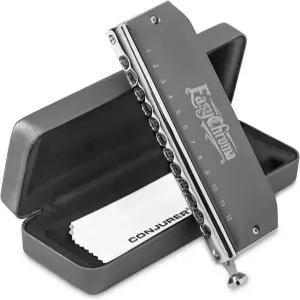 컨저 하모니카 10홀 디아토닉 디럭스 G 키 초보자용 형광체 브론즈 리드 황동 마우스 오르간 케이스 포함