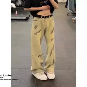 야무치 팬츠 남자 청 잉크젯 나염 배기핏 데일리룩 긴 KUK1