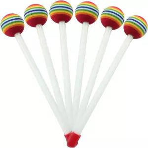 디제데브 6피스 롤리팝 펠트 드럼 스틱 8.3인치 팀파니 망치 소프트 폼 헤드 퍼커션 레인보우 플라스틱