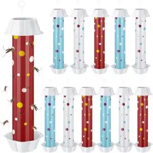 12개 점짜리 끈적한 플라이 덫 스틱 실내외 장기 접착 포획기와 매달린 갈고리가 달린 말벌 모기 벼룩 흰색