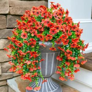 야외용 하이플로라 인조 가을 꽃 단풍이 든 2개의 오렌지 데이지 사실적인 식물 장식 현관 파티오 발코니용