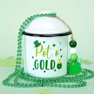 성 패트릭의 날 캔디 에나멜 캐니스터 4개 구슬 끈이 달린 세라믹 병 홀더 테이블 중앙 장식용