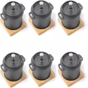 뚜껑 소스 팬 용광로 270ml/9.13온스/1.08컵 블랙 세트 6개 주철 미니 더치 오븐