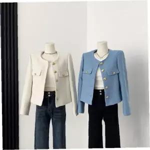 트위드 노카라 자켓 금장 버튼 포인트 베이직 봄 여성 정장 하객 패션 결혼식