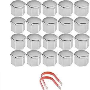 17MM 크롬 휠 러그 너트 볼트 커버 캡스 메르세데스 폭스바겐 스코다 아우디 BMW 및 제거 도구 장착