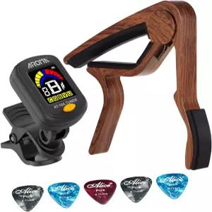 충전식 풀 컬러 디스플레이 튜너 기타 카포에 장착된 HEYSLAND 클립 및 로즈우드 마감 5 PCS 셀룰로이드