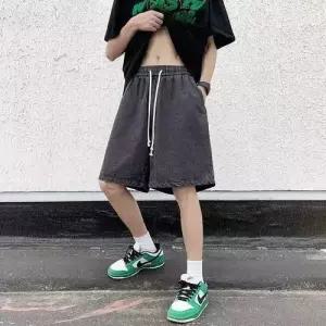 썬더볼츠 남사친 바지 청 캐주얼 청반바지 반바지 싸구려 하프밴드 솔리드 스트링 5부 KKE1