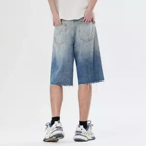 썬더볼츠 바지 청 남자 캐주얼 빈티지 반바지 트리밍 워싱 청반바지 슬림핏 6부 KKE1