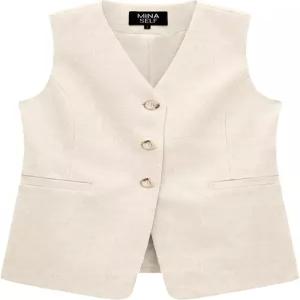 여성용 여름 린넨 베스트 조끼 롱 기장 안감 처리 브이넥 가벼운 민소매 블레이져 오피스룩 포켓