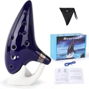 BGMUSER 오카리나 12홀 C 키 세라믹 노래책을 가진 초보 악기 젤다 전설의 파란색