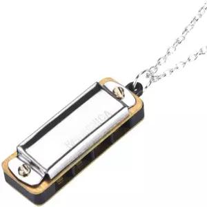 용 하모니카 4홀 미니 목걸이 초보자용 1.4 x 0.5인치 8톤 장난감 음악 악기 도구 11.2인치 길이 실버