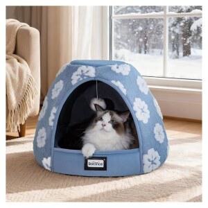 실내 고양이를 침대 텐트 아늑한 고양이 푹신한 19인치 고양이와 방지 작은 위한 동굴 바닥과 밸런스 파란색 매우 IN 부드러운 침대 미끄럼 개를