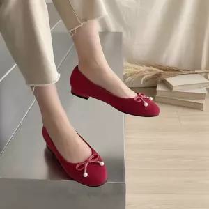여성용 데일리 오피스 리본 플랫슈즈