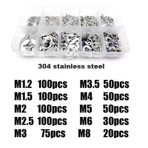 675 개/대 M1 2 M8 구색 상자 키트 검정색 65Mn 304 스테인레스 스틸 샤프트 외부 고정 링 E 클립 스냅 서 와셔