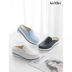 [하프클럽/고앤씨]여성 엘린 키높이 소가죽 블로퍼 뮬 슬리퍼 5.5cm