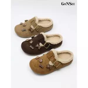 [하프클럽/고앤씨]여성 겨울 방한 LOVE 보아 퍼 뮬 털 슬리퍼 실내화 3cm