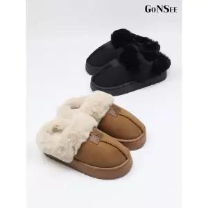 [하프클럽/고앤씨]여성 겨울 방한 리치 퍼 슬리퍼 실내화 3.5cm