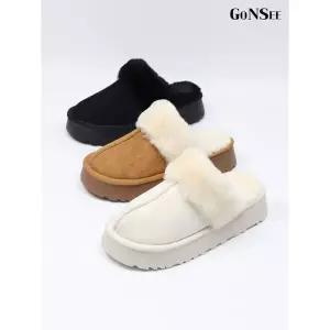 [하프클럽/고앤씨]여성 겨울 방한 통굽 털 슬리퍼 4cm