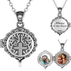 여성용 오팔 타원형 홀드 픽처스 사진 펜던트 빈티지 장미 크로스 메모리 주얼리 선물 오굿선즈 스털링