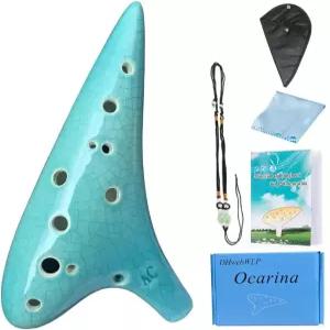 초보자를 위한 노래책이 있는 DHwebWLP 12홀 오카리나 악기 알토 C 세라믹 오카리나(시안 스 크랙)