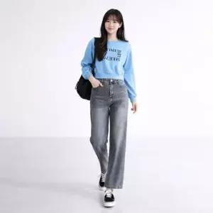 레트로 와이드데님 백밴드 여성 스판 청팬츠