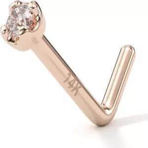 바디 캔디 14k 솔리드 골드 코 링 스터드 - 마스터 주얼러가 만든 2mm 실험실 재배 다이아몬드 L자형 18