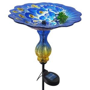 야외용 JOHN 모이통 BIRD 외부 PEACOCK 파티오용 STUDIO 파란색 금속 LIGHT 접시 GLASS 말뚝 SOLAR BOWL 32인치 포함 BATH 정원 케이지 마당