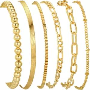 여성용 무자히드 14K 골드 도금 팔찌 방수 주얼리 세트 트렌디한 얇은 다인티 스태커블 쿠바 링크