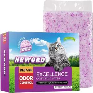 NEWORD 크리스탈 고양이 리터 가벼운 향의 우수한 냄새 제어 7파운드 총 소 온 포 로우 트래킹 먼지 보라색