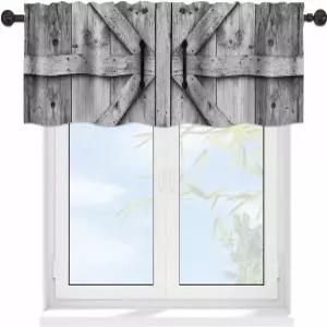 윈도우 빌리지 농장을 위한 YUVVLFY 헛간 나무 문 밸런스 커튼 농촌용 모던 막대 포켓 장식 창문 주방 욕실