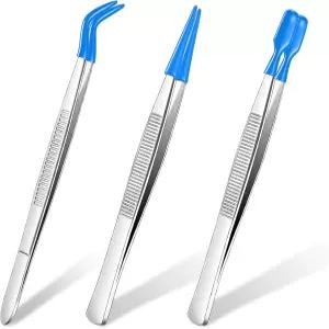 호노슨 3피스 핀셋 고무 팁 포함 PVC 코팅 세트 스트레이트 플랫 롱 벤트 공예용 스탬프 비즈 주얼리 도구
