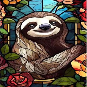 SENQAO 나무늘보 다이아몬드 페인팅 키트 초보자를 위한 스테인드글라스 아트 그림이 있는 원형 5D 페인트