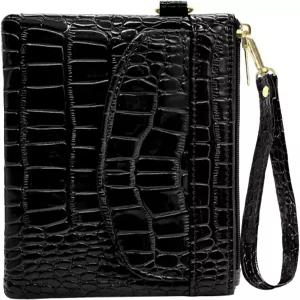 여성용 가죽 악어 클러치 핸드백용 지갑 LJCZKA 손목렛 드레스룸용 휴대폰 신용카드 홀더(블랙(앞면 커버