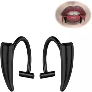 AccGin 9Pcs 가짜 피어싱 주얼리 세트 - 셉텀 코 링 뱀파이어 이빨 립 클립온 커프 이어 귀걸이 후프 남성