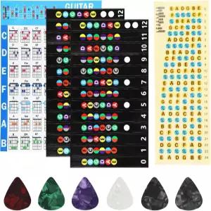 초보 학습자를 위한 컬러 코드 기타 차트와 6가지 추천이 포함된 LOGJAM 프렛보드 스티커 3개