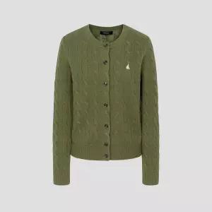 빈폴 BEANPOLE 울 케이블 라운드넥 카디건 카키 BF595AE01H